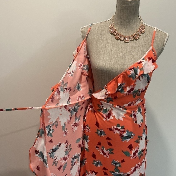 Nwot JustFab Orange Floral Wrap Dress - Picture 9 of 16